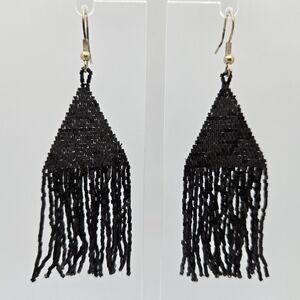 Ink + Alloy Handmade Solid Beaded Earrings Designer Black Tassel Lexie